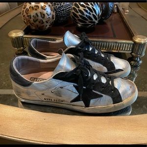 silver metallic Golden Goose superstar sneakers 39